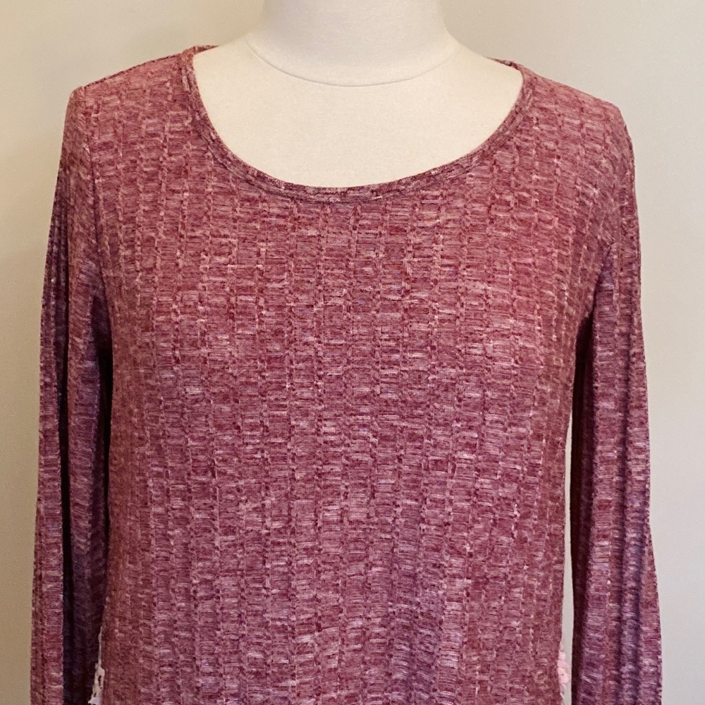 Xhilaration Maroon Cream SZ L Lace Appliqués Fairycore Boho Cottagecore Top - Picture 2 of 10